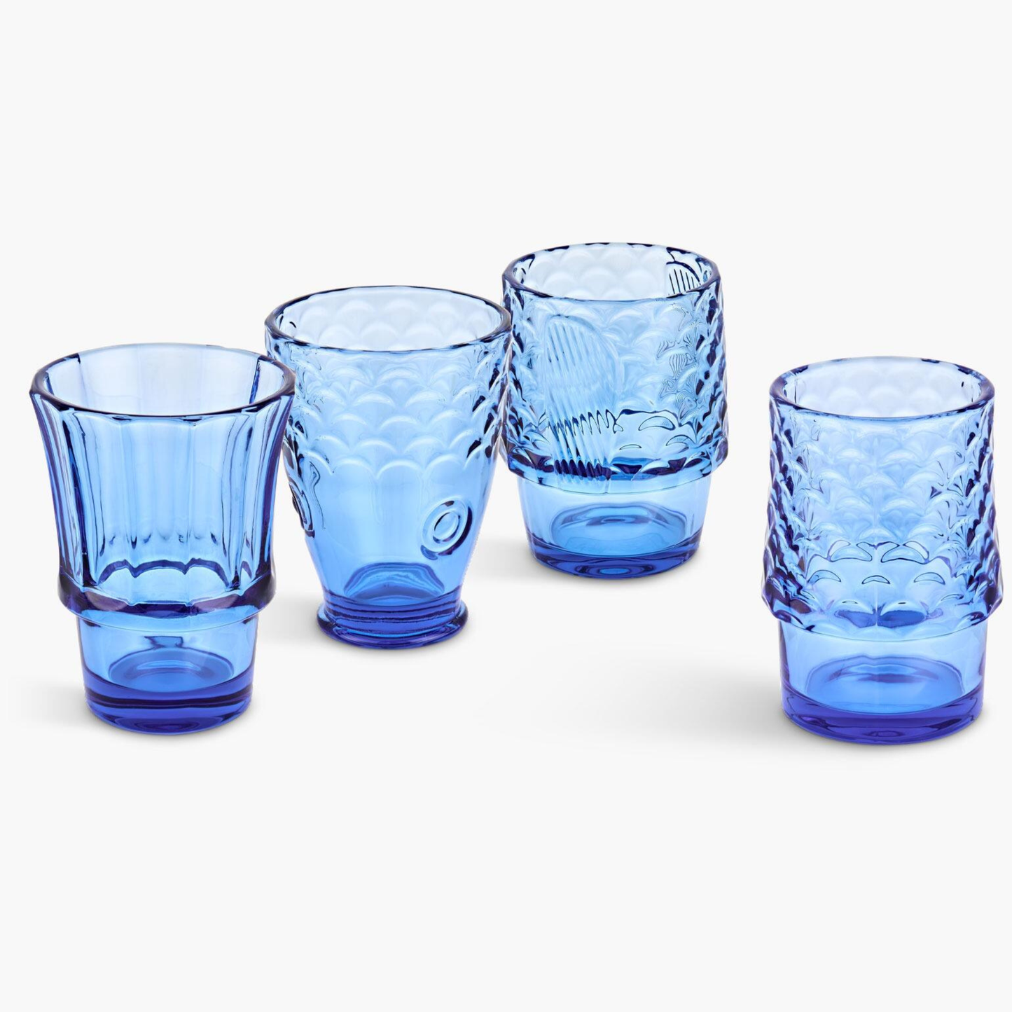 Fiskeglas 4 stk. sæt Blå