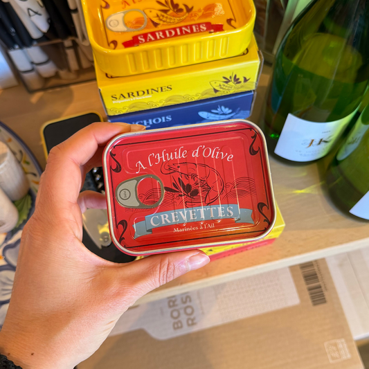 "Reje" snack gaffel sæt i rød metal dåse